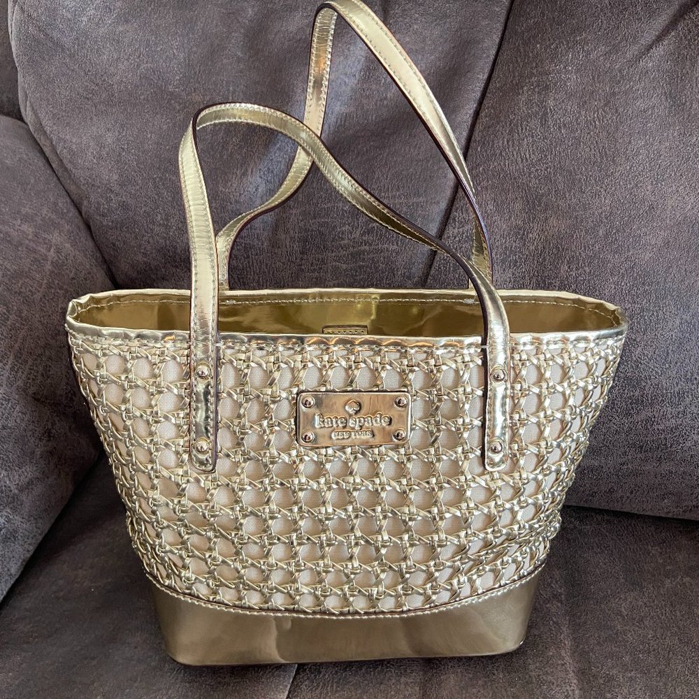 Kate Spade Satchel Liberty Island Gold Woven caning lattice handbag shoulder bag